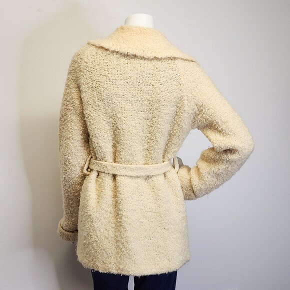 Vtg Mr Poodle Womens M 100% Wool Boucle Tie Waist Collared Cardigan Sweater - Picture 4 of 9
